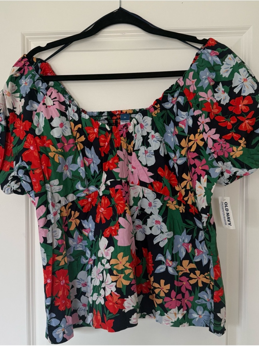 Old Navy Black Floral Off-Shoulder Puff Sleeve Top